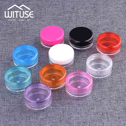 100 Pcs/lot 3g 5g Plastic Cosmetic Empty Jar Pot Box Nail Art Gel Powder Bead Storage Container Round Pink Makeup Tools Portable 210331