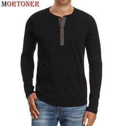 Black Long Sleeve Henley T-shirt Men Fashion Raglan Sleeve Slim Fit Tee Shirt Homme Casual Premium Cotton Tops Tees Camisetas 210522
