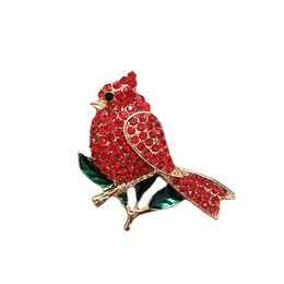 10 Pcs/Lot Rhinestone Brooches Red Cardinal Crystal Christmas Holiday Small Bird Animal Pins For Women Man Gift