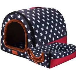 Warm Dog House Comfortable Print Stars Kennel Mat For Pet Puppy Top Quality Foldable Cat Sleeping Bed cama para cachorro 210915