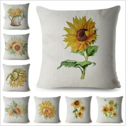 Cushion/Decorative Pillow Watercolour Yellow Sunflower Print Square Cushion Covers Sofa Home Decor Pillows