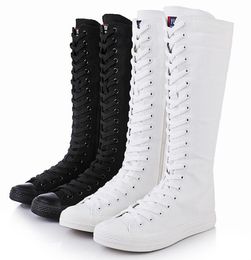 Lace Up Zip Mid Calf High Shoes Women New Arrival High Top Canvas Boots Shoes Female Plus Size 34-43 Tall Punk Shoes