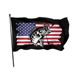 Fish American Flag 3x5ft Flags 100D Polyester Banners Indoor Outdoor Vivid Colour High Quality With Two Brass Grommets