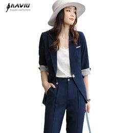 Apricot Suit Summer Casual Temperament Fashion Formal Slim Blazer And Pants Office Ladies Work Wear 210604