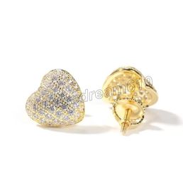 S925 Sterling Silver Hip Hop Cubic Zirconia Bling Ice Out Heart Stud Earrings for Women Men Unisex Rapper Jewelry