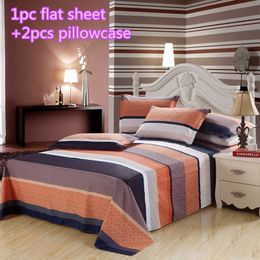 Fashion 100%cotton Stripe Bed Flat Sheet Set Gift Adult Queen King Twin Full Size 3pcs Bed Sheet Set Pillowcase Bedding 210706