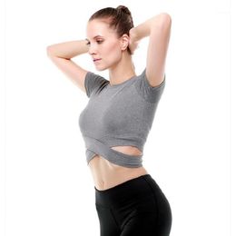 Yoga Outfit Sexy Women JERSEY Fitness Running Short Sports SHIRT Solid Color Knitted Off Shoulder Clothes Lady Tops