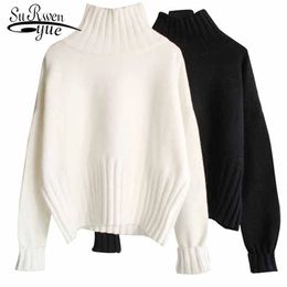 Solid Casual Soft winter Women Fashion Sweaters White black Knit Long Sleeve Turtleneck 5298 50 210508