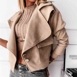 Solid Single Breasted Women's Jacket Turn Down Collar Slim Short Winter Woman Coats Streetwear Casual Jackets For Women Top 210918