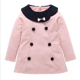 Kids Girl's Dresses Long Sleeve Boutique Princess Dresses Double Breasted Kids Girls Dress Kids A-line Skirt Pink Black Optional BT5996