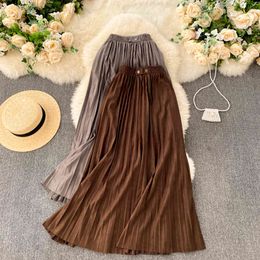 SINGREINY Women Retro Pleated Skirt Korean Elegant Solid High Waist A-line Dresses Summer Casual Loose Streetwear Long Dress 210419