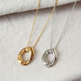 Pendant Necklaces ALLME Korean Simple Irregular Geometric Necklace For Women Mujer Gold Color Copper Oval Choker Jewellery