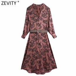 Women Vintage V Neck Animal Print PU Sashes Satin Shirt Dress Chic Female Retro Single Breasted Midi Vestido DS4968 210416