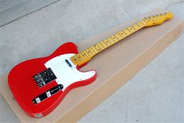 Red Electric Guitar with White Pickguard,Yellow Maple Fingerboard,21 Frtets,Chrome Hardware,offering Customised services
