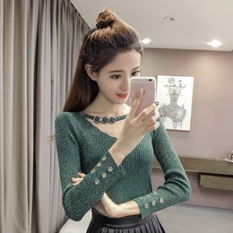 autumn/winter new Korean style pullover bright silk sweater bottoming shirt women's slim knit top T-shirt women's trend 210412
