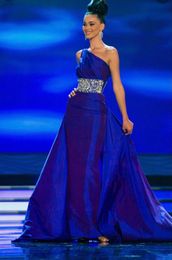 Evening dress Women Jennifer Lawrence Kim kardashian Kylie jenner Myriam fares Silver Crystal Blue One shoulder Ball gown With trail Kylie jenner