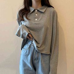 Casual Simple Solid Turn-down Collar Long Sleeve Woman Tshirts Spring Comfortable Loose Femme Tops All-match Soft Blouses 210514