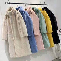 autumn and winter Korean version of imitation mink velvet fur thick loose plush hood jacket women 211220