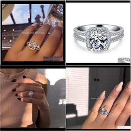 Wedding Rings Drop Delivery 2021 Cocktail Brand Sweet Cute Simple Fashion Jewellery 925 Sterling Sier Cushion Shape White Topaz Cz Diamond Hand