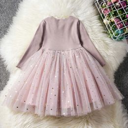 Toddler Clothes Baby Girl Dress Long Sleeve Spring Star Mesh Cotton Dress Girl Princess Birthday Party Ball Gown Dress Baby 210713