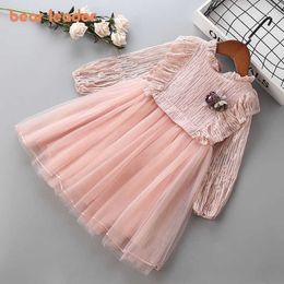Bear Leader Kids Girls Princess Dresses Spring Autumn Baby Girls Flowers Appliques Party Costumes Wedding Vestidos 2-6 Years 210708