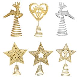 Christmas Trees Top Star Toppers Heart ELK Topper Gold Silver Red Xmas Tree Ornament for Home Party Treetop Decoration