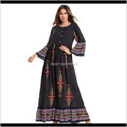 Ethnic Clothing Apparel Women Plus Size Dresses Floral Printed Long Sleeve Loose Female Casual Full Length Dro 7Fzoc