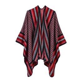 Imitation Cashmere Split Fashion Border Stripes Increase Women's Air-conditioned Shawl Cape Computer Knitted 210427