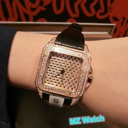 Famous Brand Lady Quartz Watch Full Diamond Dial Wristwatch Stainlee Steel Stingray Leather Square Sapphire Clock AAA+