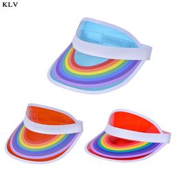 Summer Watermelon PVC Plastic Visor Sun Hats Rainbow Outdoor Empty Beach Hat Protection Party Caps 12pcs/lot