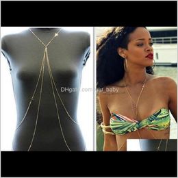 Jewelry Drop Delivery 2021 Belly Chains European And American Bikini Sexy Double Layer Cross Body Chain Otuhd