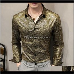 Mens Clothing Apparel Drop Delivery 2021 British Style Casual Slim Fit Night Club Party Wear Tuxedo Gold Snowflake Floral Shirts Long Sleeve