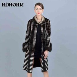 HDHOHR High Quality Women Knitted Mink Fur Coats Fur Sleeve Fashion Thick Natural Mink Jackets Winter Warm Fur Parkers 210816