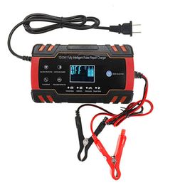 12V/24V 8A Touch Screen Pulse Repair LCD Battery Charger Red For Car Motorcycle Lead Acid Battery Agm Gel Wet - US Plug