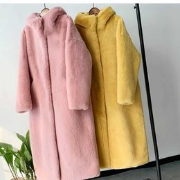 Winter Jacket Outerwear Women High Quality Faux Rabbit Fur Coat Loose Lapel OverCoat Thick Warm Female Plush Coats F108 Y0829