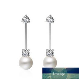 women wedding Simple Classic Plata color Earrings jewelry Pearl Earrings with shine CZ 8-9mm Natural Pearl accessory
