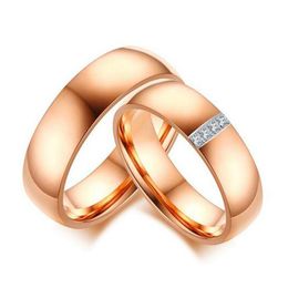 Wedding Rings Arrival Rose Gold Color Engagement Ring For Women Men Fashion 6mm Band Stainless Steel Couple Lover Gift