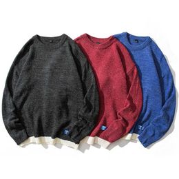 Streetwear Sweater Men Long Sleeve Shirts Solid Color Men Knitted Sweater Casual Streetwear Patchwork Fake Two Piece Sweater Y0907