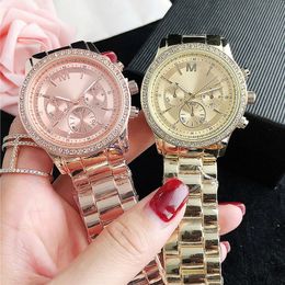 Brand Watches Women Lady Girl Diamond Crystal 3 Dials Style Metal Steel Band Quartz Wrist Watch M125