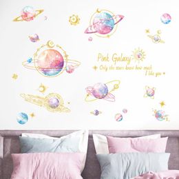 Wall Stickers Cartoon Pink Galaxy For Nursery Home Decor Living Rooms Children Bedroom Space Planet Decals