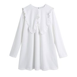 Women solid white mini dress Sweet Peter pan Collar long sleeve chic vestidos women clothing dresses feminino 210430