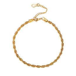 U7 Women Girls Twist Rope Charm Chain Anklet 22-27 cm Long Barefoot Jewellery Gold Stainless Steel Foot Bracelet A334