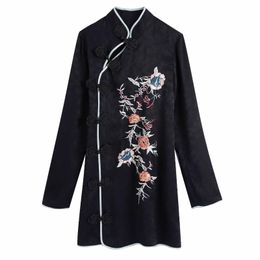 Women Flower Embroidery Jacquard Mini Dress Chinese Style Female Long Sleeve Clothes Casual Lady Loose Vestido D6925 210430