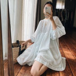 INSPIRED loose wide shape Shift mini Dress women puffed sleeves blue floral white summer dress cute beach dress 210412