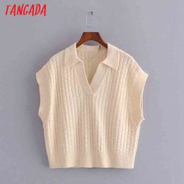 Women Fashion Oversized Beige Knitted Vest Sweater Sleeveless Female Waistcoat Chic Tops 3H180 210416