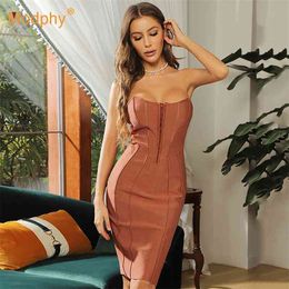 Summer Rayon Bandage Dress Solid Colour Women's Sexy Strapless Bodycon Club Celebrity Evening Party Runway Vestidos 210527