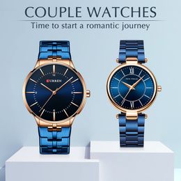 Couple Watch for Men and Women Simple Stainless Steel Waterproof Lovers Watches Fashion Casual Wristwatch Gifts Set for Sale 210517