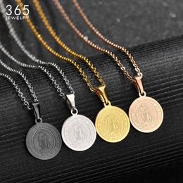 Simple Vintage Stainless Steel Virgin Mary Body Coin Necklace Women Men Gold Goddess Madonna Round Neckalce Religious Jewelry
