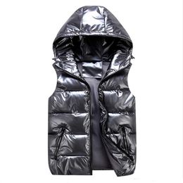 Vest for Boy Children Hooded Warm Outerwear Kids Glossy Coat Baby Girl Sleeveless Jacket Winter Down Padded Waterproof Waistcoat 211023