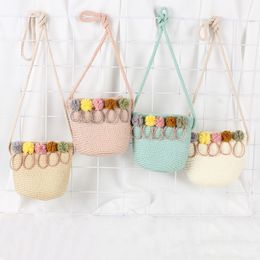 Handmade Floral Rattan Kids Crossbody Mini Shoulder Bag Summer Straw Beach Bag Girls Casual Messenger Bags Handbag